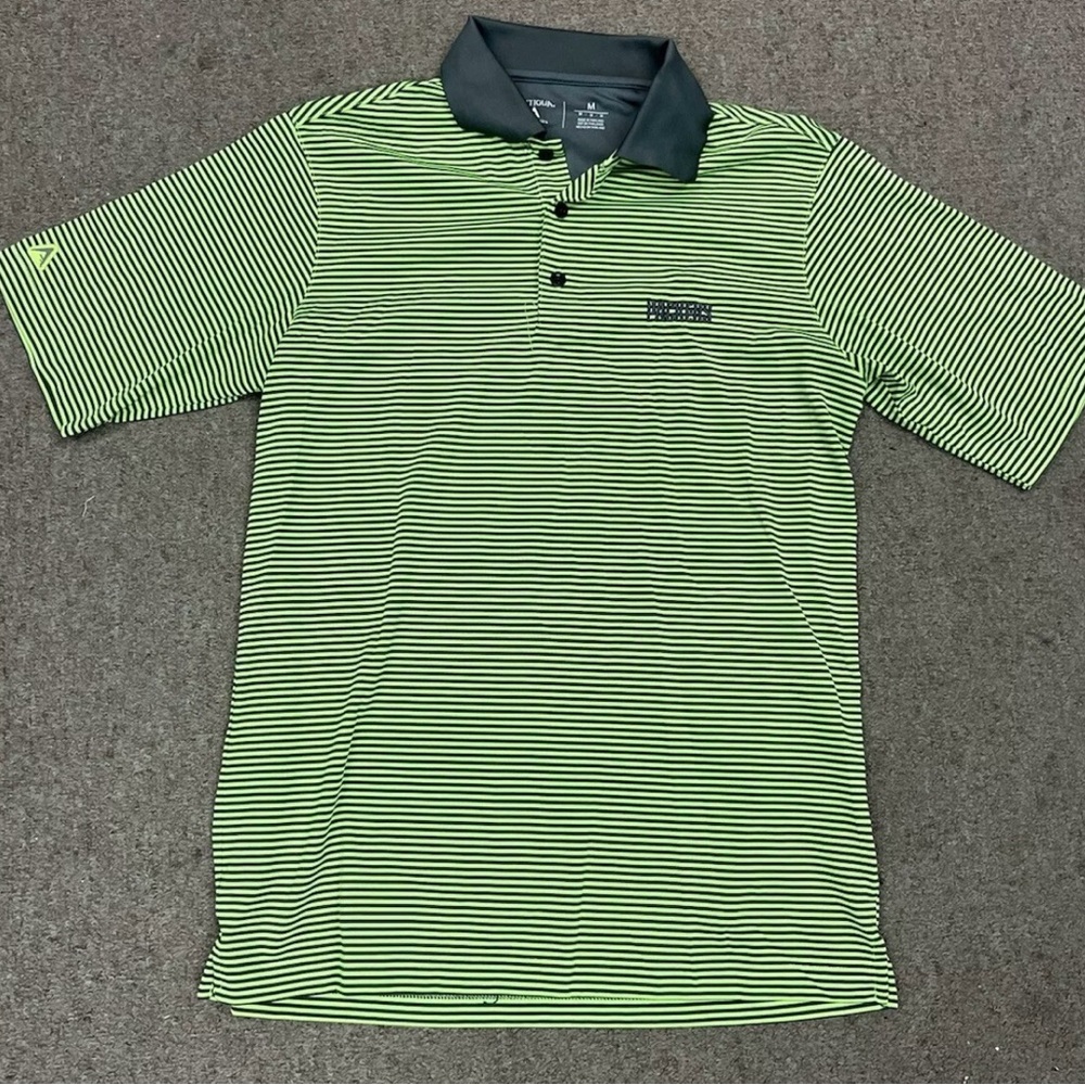 Green Bay Packers Antigua Golf Polo Shirt Mens Medium, Green And Gray Strips